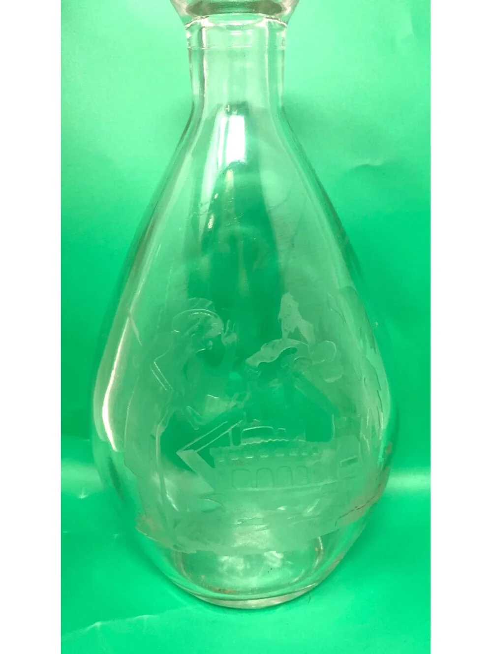 Vintage I W Harper Glass Decanter Etched Steamboat & Gentleman 9